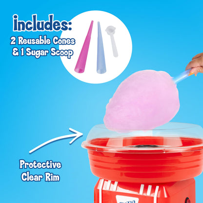 Nostalgia Vintage Hard and Sugar Free Candy Countertop Cotton Candy Maker, Includes 2 Reusable Cones And Sugar Scoop – Pink
