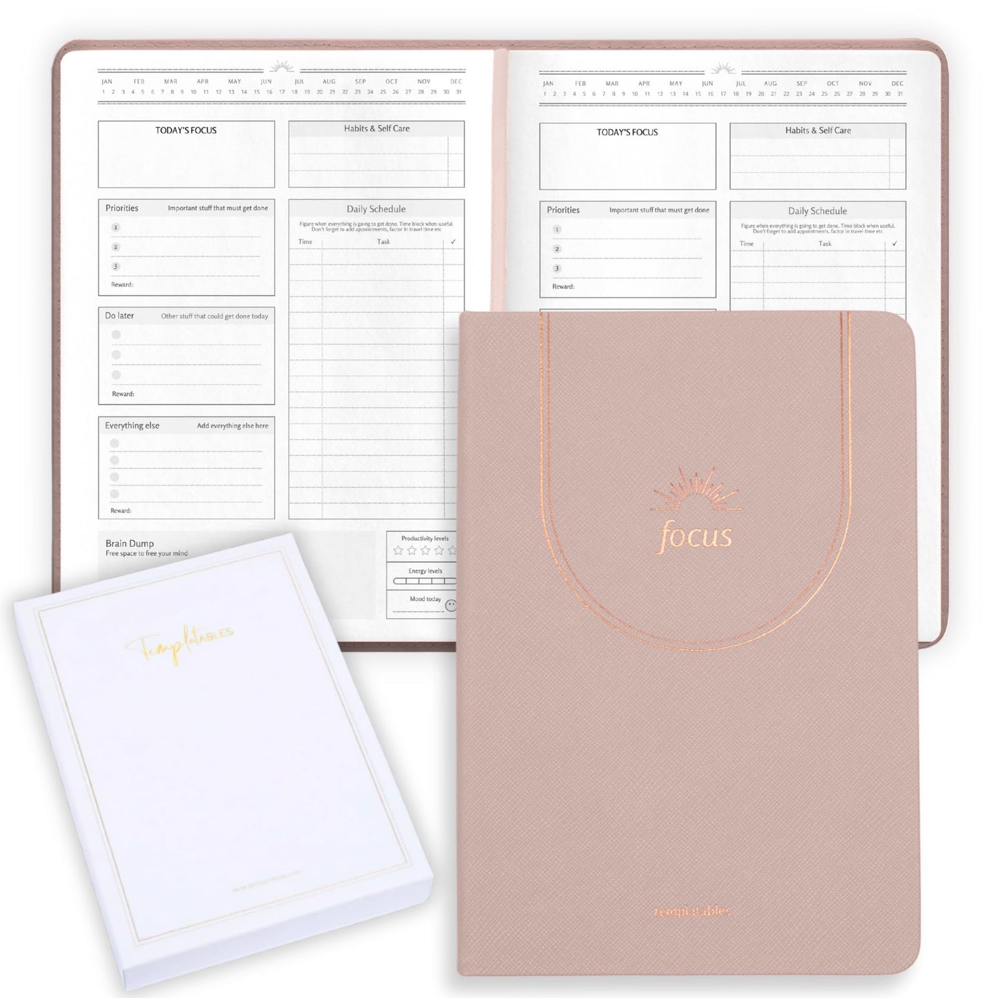 ADHD Daily Planner for Neurodivergent Adults – Premium Leather Productivity & Task Management Planner with Guided Focus Pages, 170gsm Paper, Gold Foiling & Gift Box – Undated Organizer | A5 (Nude)