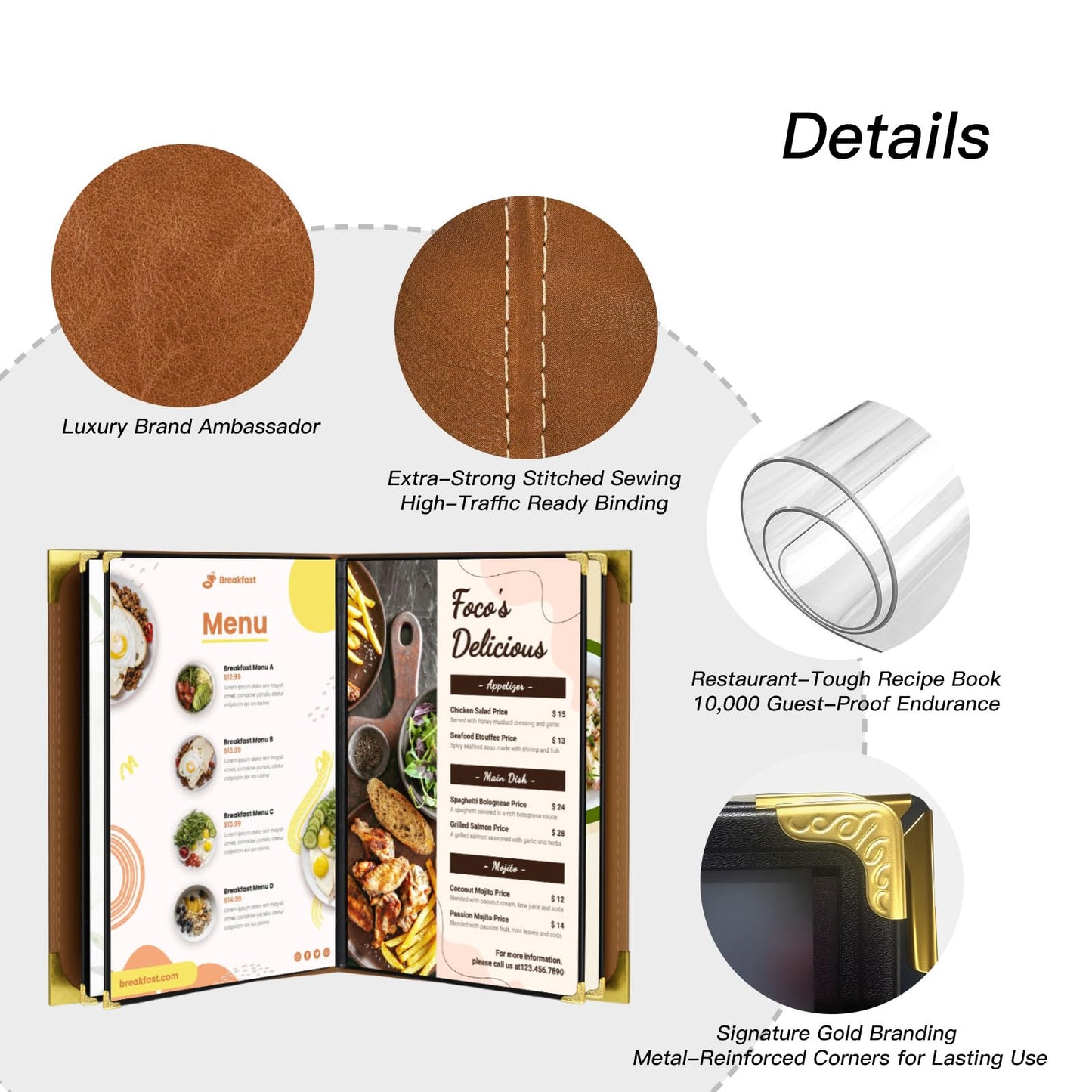 Restaurant Menu Covers 8.5 x 11 – 2 Pack Menu Holder, 4 Page 8 View Faux Leather Menu Book with Clear PVC Sleeves | Waterproof & Durable for Restaurant, Bar, Café, Hotel