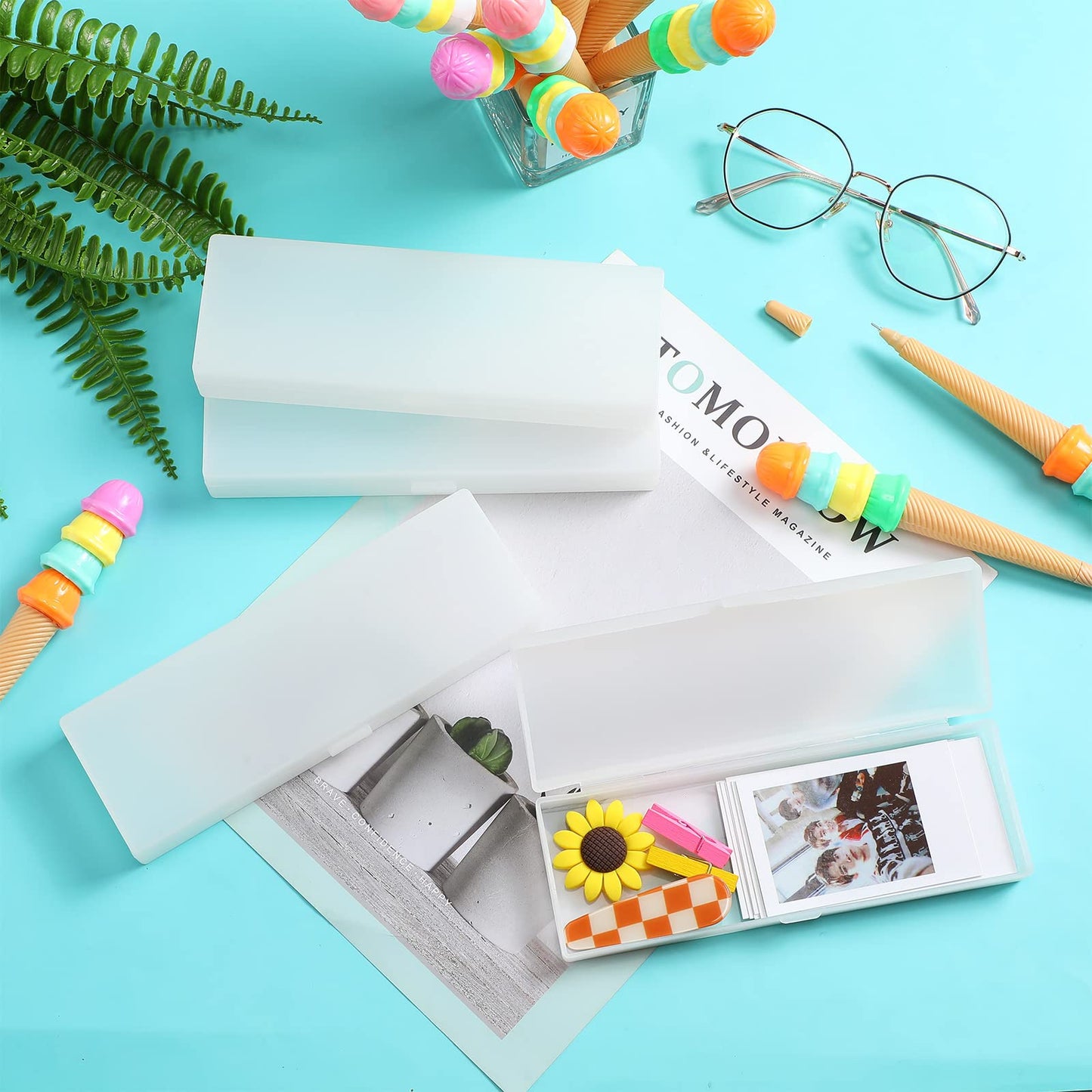 Yexiya 30 Pack Pencil Box Clear Plastic Pencil Case Bulk 7.2 x 2.4 x 0.9 Inches Pen Storage with Hinged Lid Stackable for Pens Crayons School Office Supplies Organization