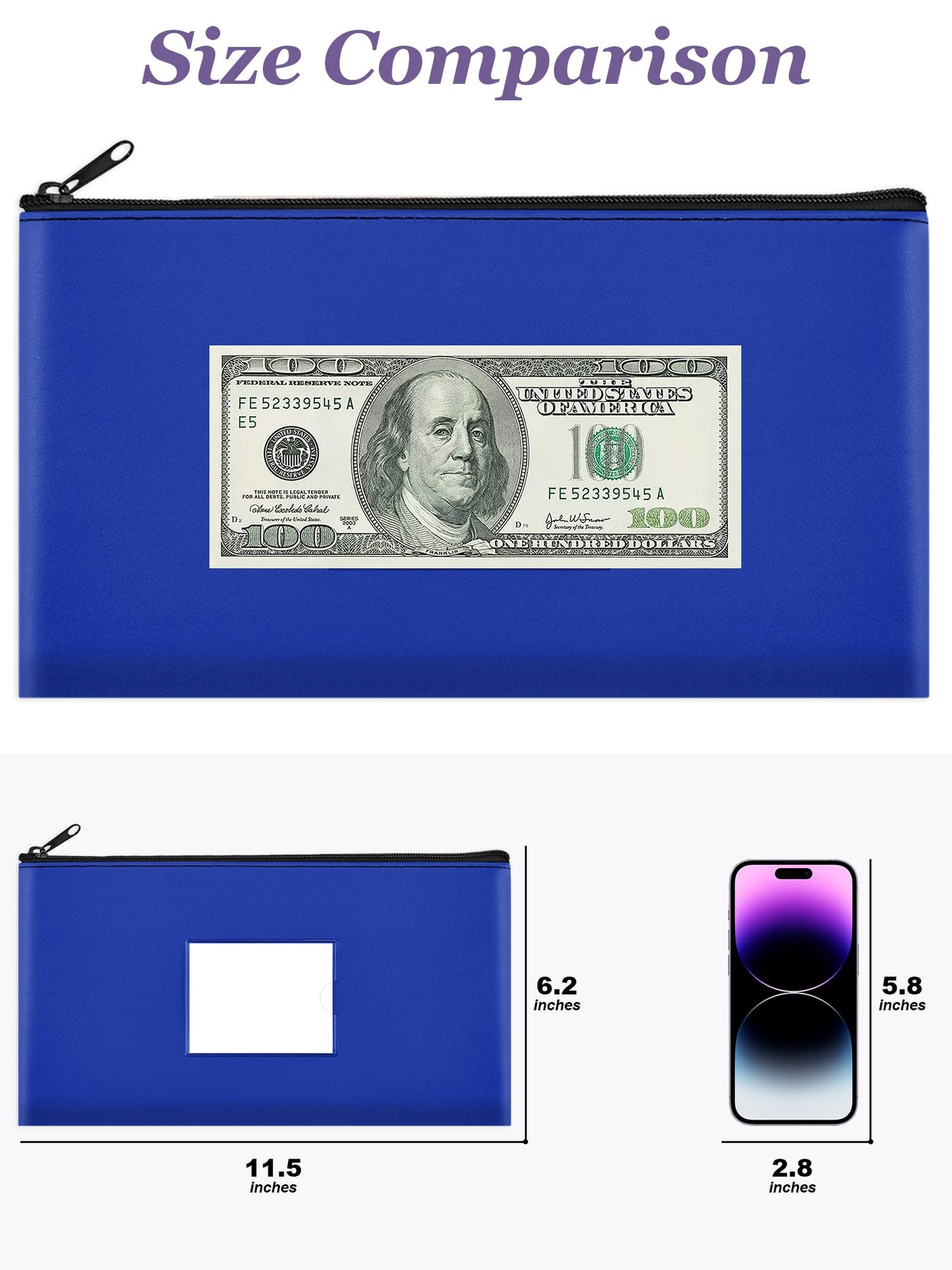 SMARTAKE 10-Pack Bank Deposit Money Bags with Zipper, Leather Bags Wallet Pouches with Label, Makeup Bags, for Cash, Coins, Cosmetics, Invoice, Bills, Tools, 11.5 x 6.2 Inches (Blue)
