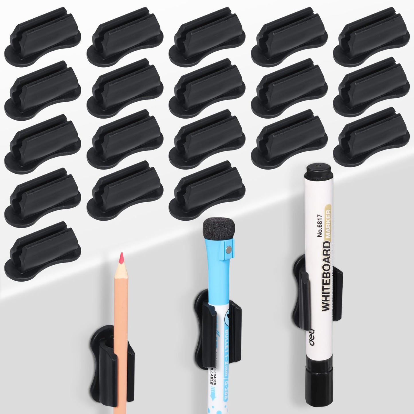 Mkway 20 Pack Pen Holder for Desk, Adhesive Silicone Pen Holder for Classroom Clipboard Attachment, Marker Holder, Pencil Holder,Marker Clip for Desk,Classroom,Office Accessories