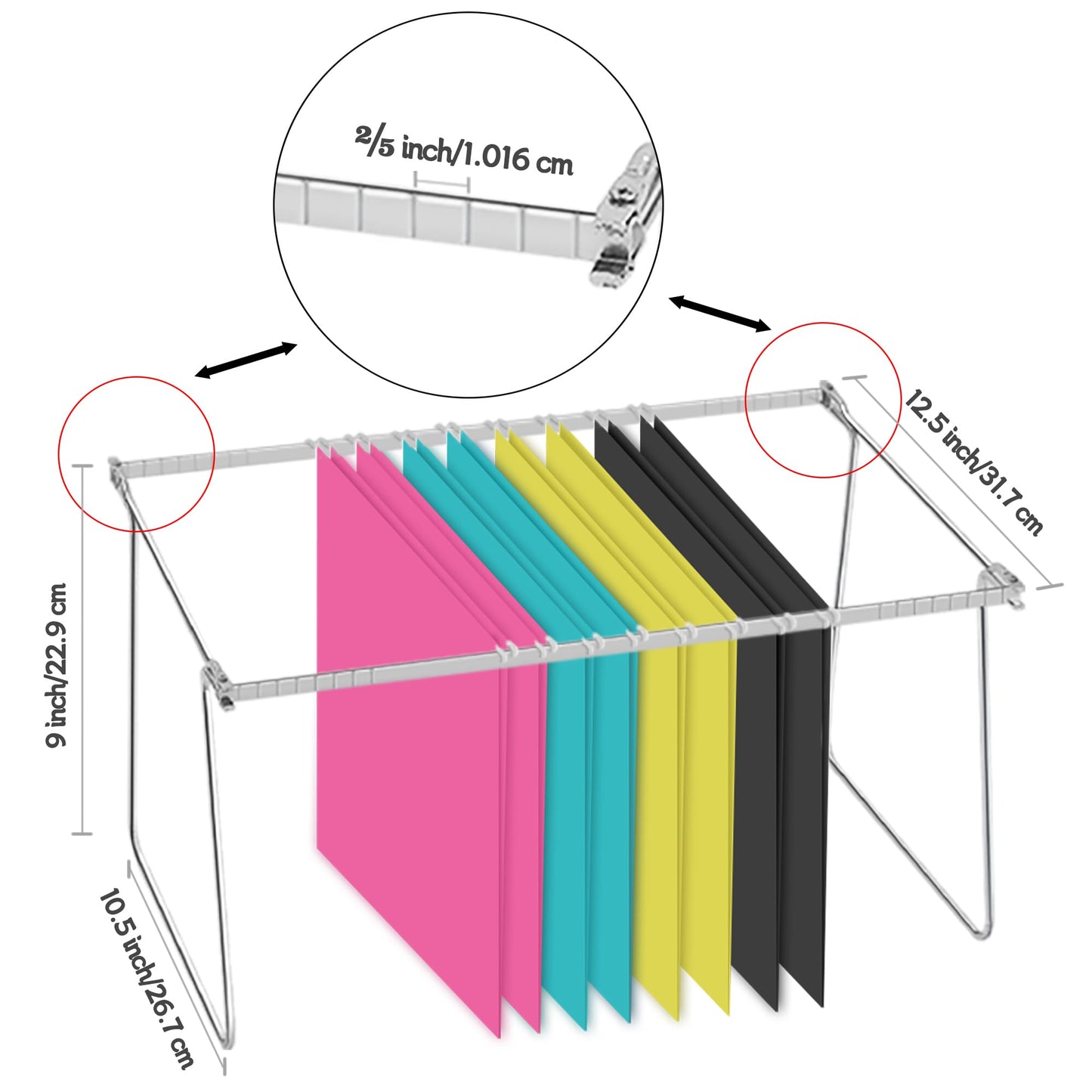 Heavy Duty Steel Hanging File Frame,Letter Size Hanging File Folder Frame,Adjustable Length 11" to 18",2 Packs(Without Folders)