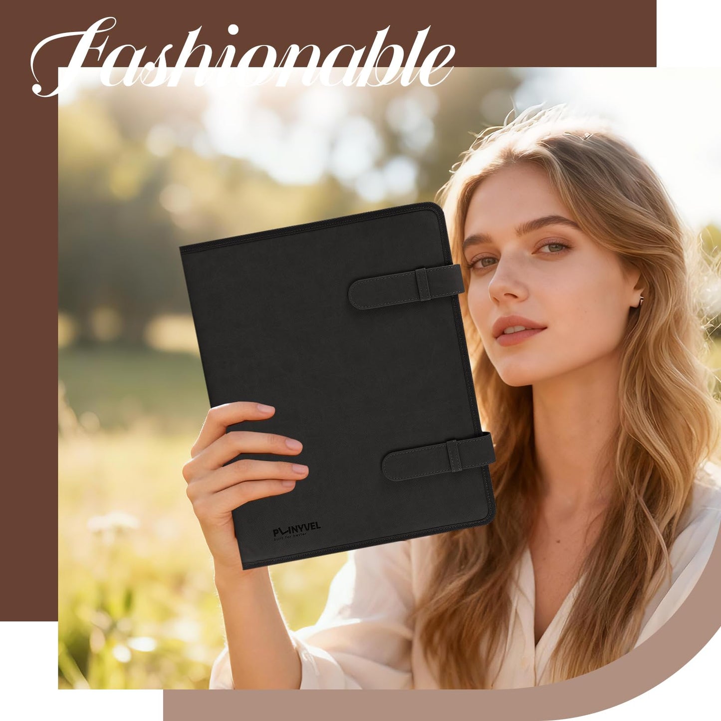 Plinyvel Leather Sketchbook Cover for 9x12 - Travel Portfolio Case with Storage, Holds Large Sketch Book & Spiral Pad | All-in-One Artist Organizer with Pencil Holder (Black)
