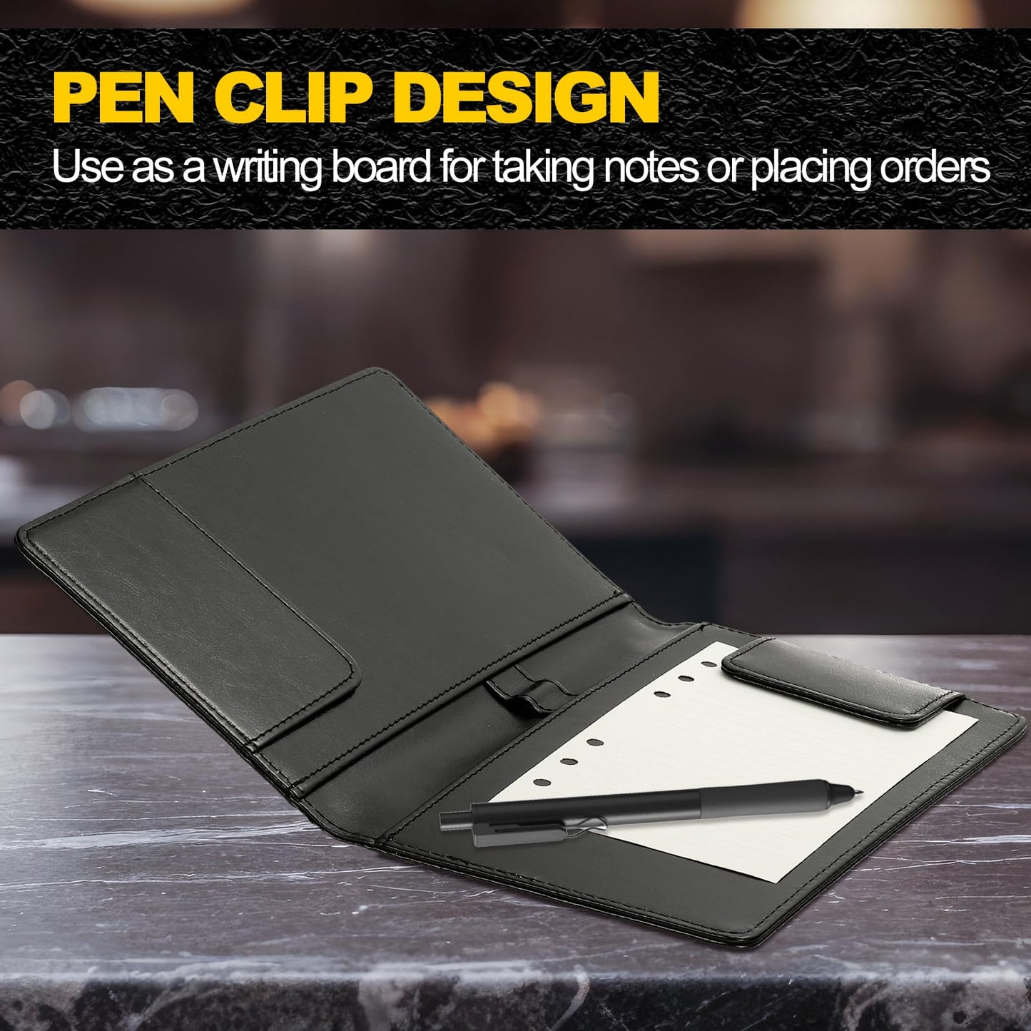 PATIKIL Restaurant Check Presenters, 20Pcs Guest Check Bill Holder with Magnetic Clip PU Leather Check Presenters for Restaurants Waitress Servers Bars, Black