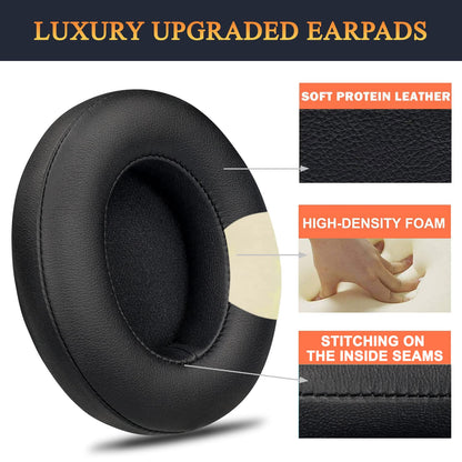 SoloWIT Replacement Ear Pads Cushions for Beats Studio 2 & Studio 3 Wired/Wireless Over-Ear Headphones, Earpads with Soft Protein Leather, Noise Isolation Memory Foam (Black)