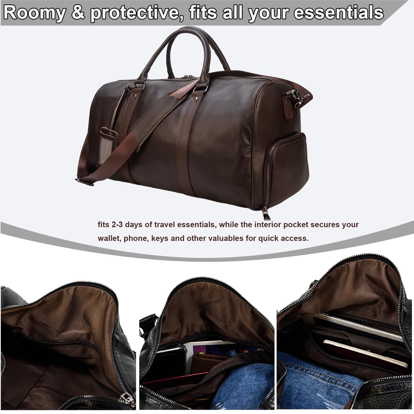Yevabo Genuine Leather Duffel Bag for Men & Women, Cabin Friendly Carry-On Weekender Bag for Gym Travel Overnight Trips, Brown