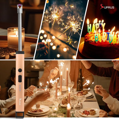 SUPRUS Rechargeable Candle Lighter Electric Arc Triple Safety Long Lighter Stainless Steel Shell & Hanging Hook (Peach Fuzz)