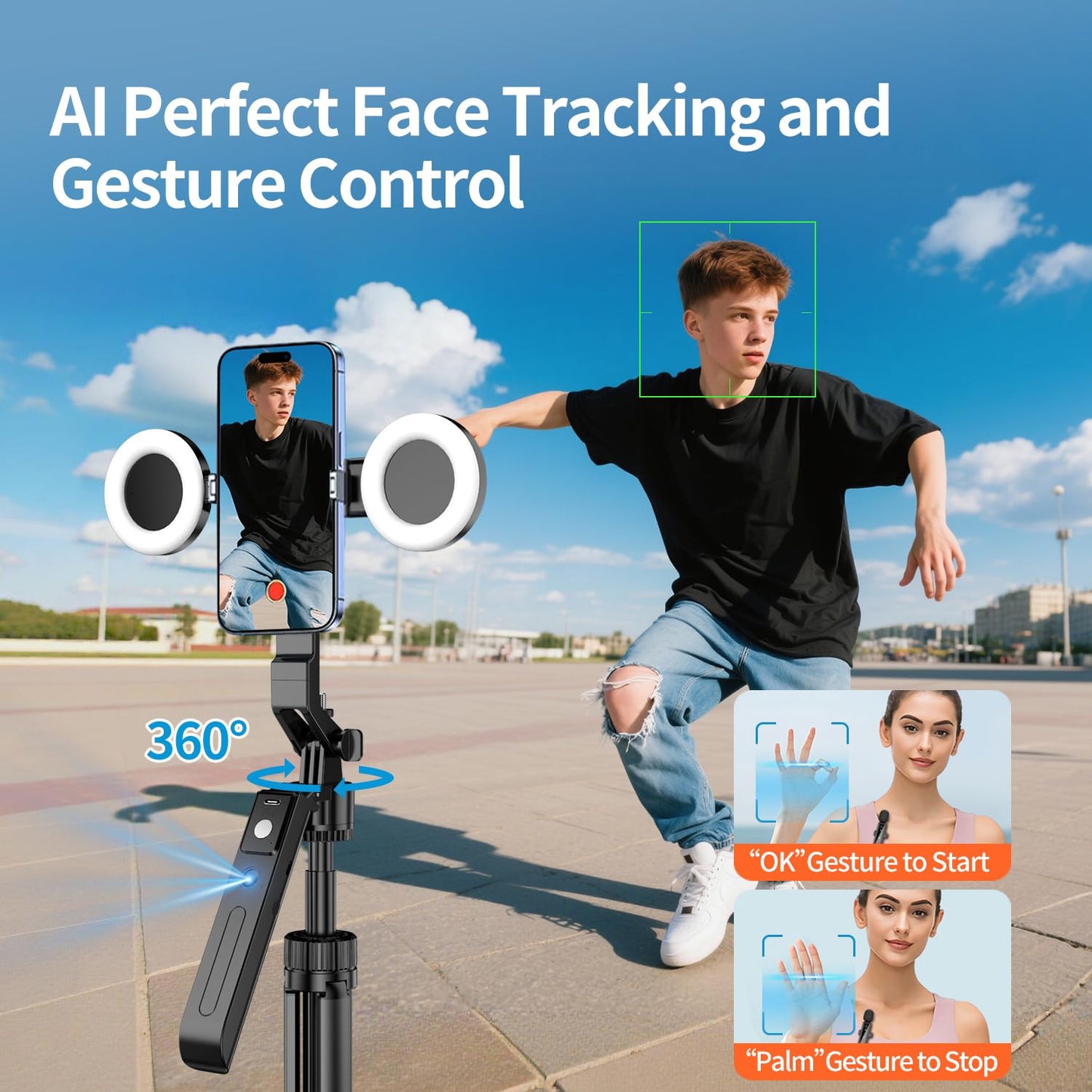yAyusi Magnetic Vlogging Kit for iPhone/Android, 70.9" Auto Face Tracking Tripod for iPhone with Light, Microphone/Remote Control, Content Creator Essentials Starter Kit for TikTok and YouTube