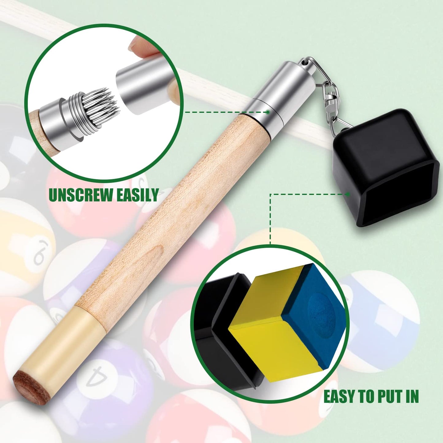 TOBWOLF Chalk Holder for Billiards, 2 in 1 Pool Cue Chalk Holder, Portable Wooden Pool Snooker Chalk Holder, Billiard Cue Tip Pricker, Non-Slip Billiard Cue Tip Tool Pool Table Accessory
