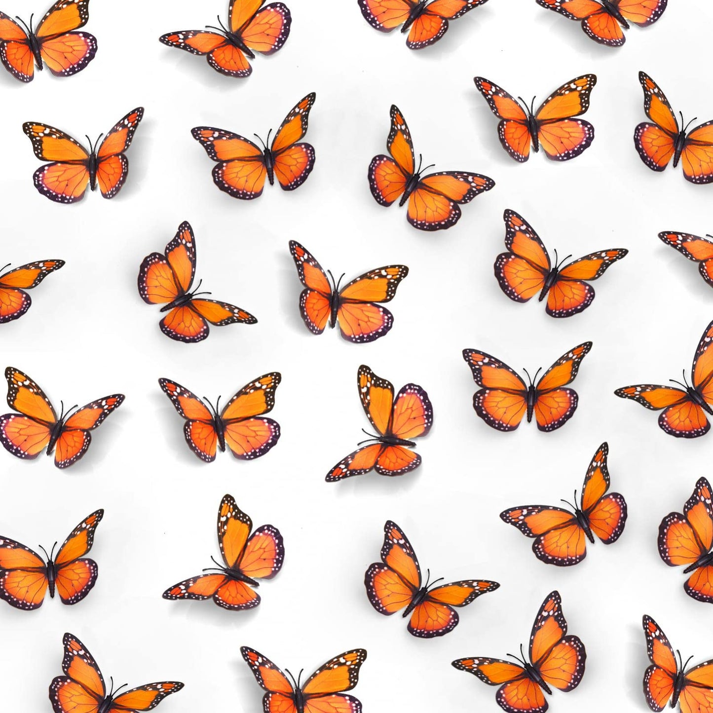 AQUEENLY 24 Pcs Monarch Butterfly Decorations Orange Butterflies for Crafts Premium Fake Butterflies Wall Decor for Room, Home, Wedding, Party (4.72'')