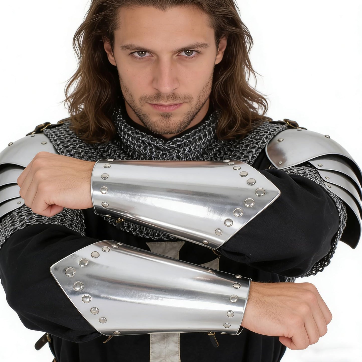 KOTORA Arm Bracers Gauntlet Wristband Leather Medieval Viking Knight LARP Retro Renaissance Arm Guards Cuff Bracelet Costume Props (1-Sliver)