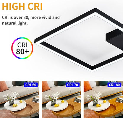 MADEM Modern LED Ceiling Light 15.74'' Black Flush Mount Ceiling Light 2160LM 27W LED Chandelier Square Ceiling Lamp Fixture for Bedroom Dining Room Living Room