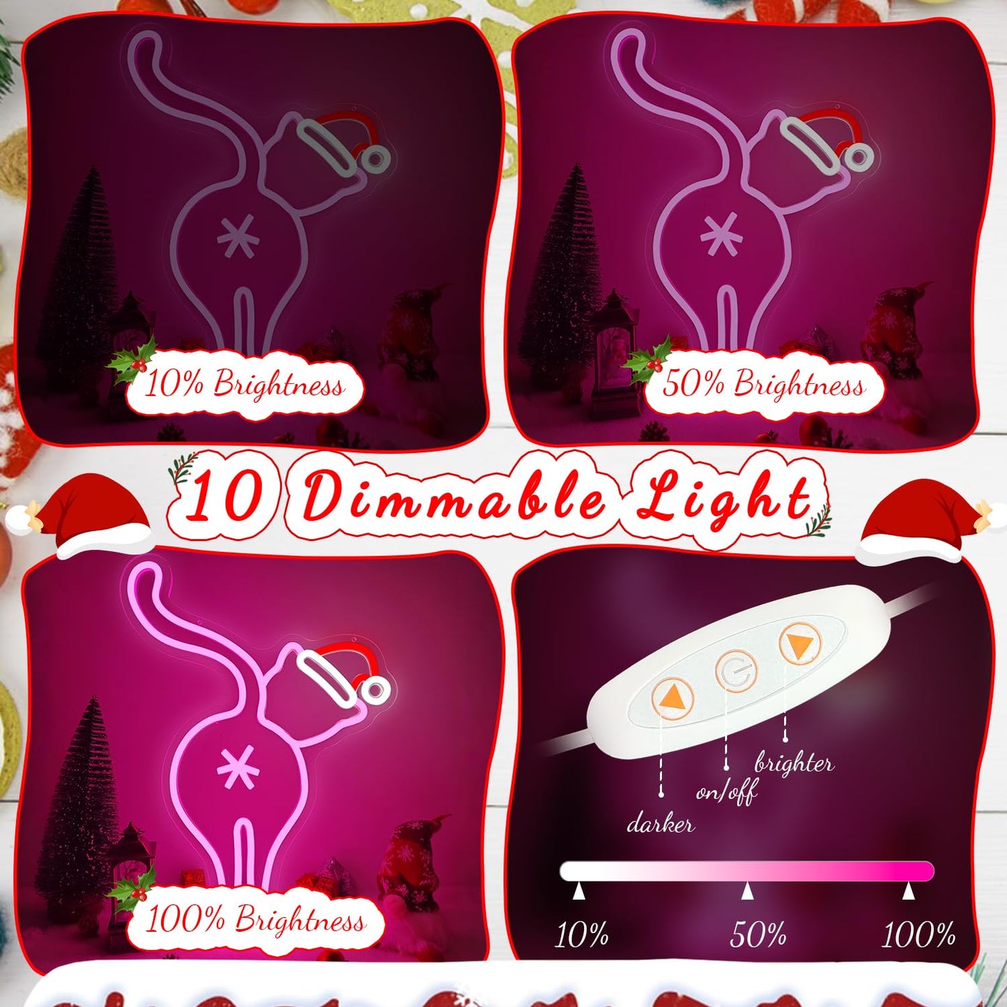 FuugZze Christmas Neon Signs for Wall Decor Black Cat Neon Lights Christmas Led Sign for Bedroom Wall Dimmable Black Cat Light Up Signs for Party Wall Room Home Decor Gift