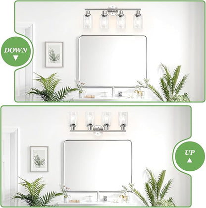 4-Light Nickel Bathroom Light Fixtures, E26 Modern Vanity Lights for Bathroom with Clear Glass Shade, Wall Lamps for Mirror Hallway Kitchen Cabinet Living Room Sconces Lights