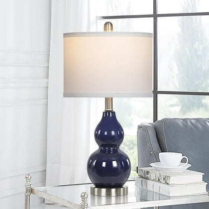 Double Gourd Ceramic Table Lamps Set of 2, Modern Navy Blue Bedside Lamps for Night Stand, Contemporary Nightstand Lamps for Bedroom Living Room (Bulb Included)