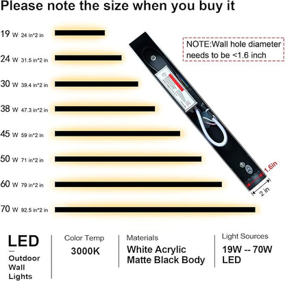 2 Pcs 71 Inch Modern Outdoor Wall Lights Long Linear Wall Sconce IP65 Waterproof Outside Wall Lamp LED 3000K Exterior Sconce Light Fixtures for House Patio Garage