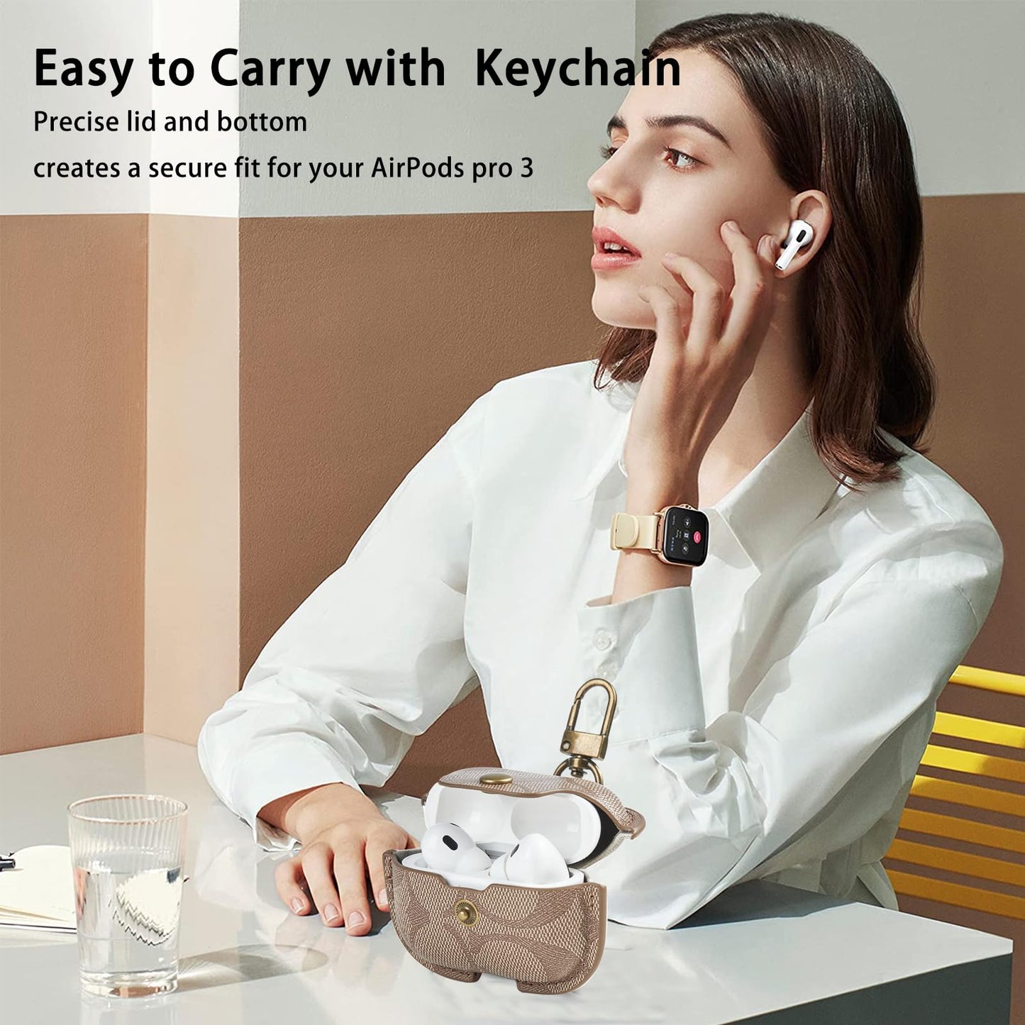 for AirPods Pro 3 Case 2025, Leather Full Body Shockproof Protective Cover for AirPods Pro 3nd Generation for Women Men with Keychain, Brown