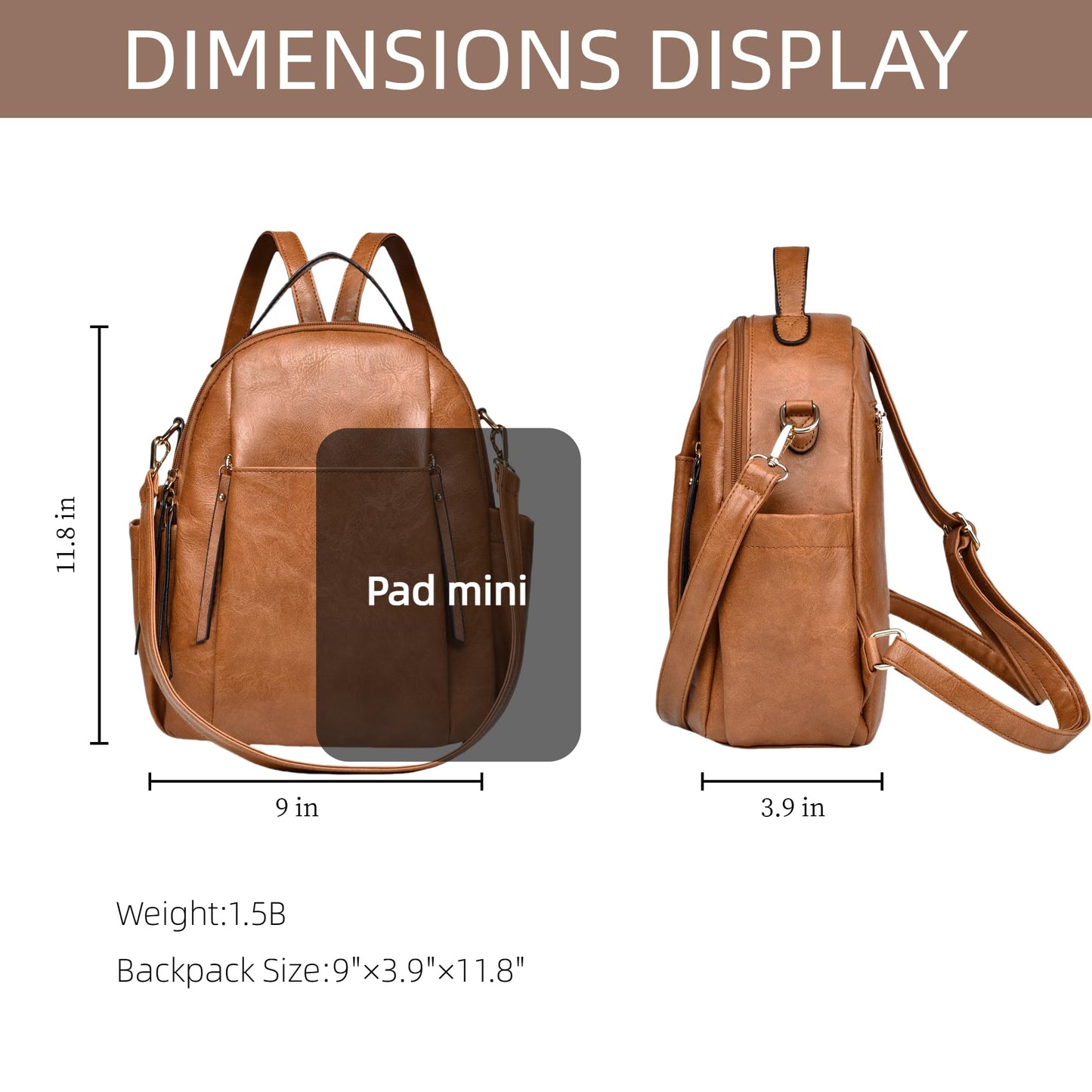 CTTOVIS Small Backpack for Women Designer Leather Mini Backpack Purse Ladies Fashion Roomy Shoulder Handbag (Brown)