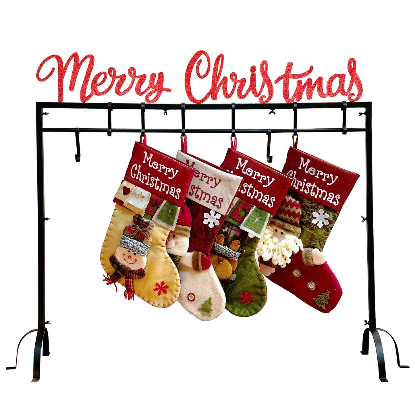 HUTHDAK Metal Merry Christmas Stocking Holder Stand with 8 Hooks,Heavy Duty Freestanding Christmas Stocking Holder Stand for Floor.Deluxe Christmas Stocking Stand-Easy Assembly and Stand for Home