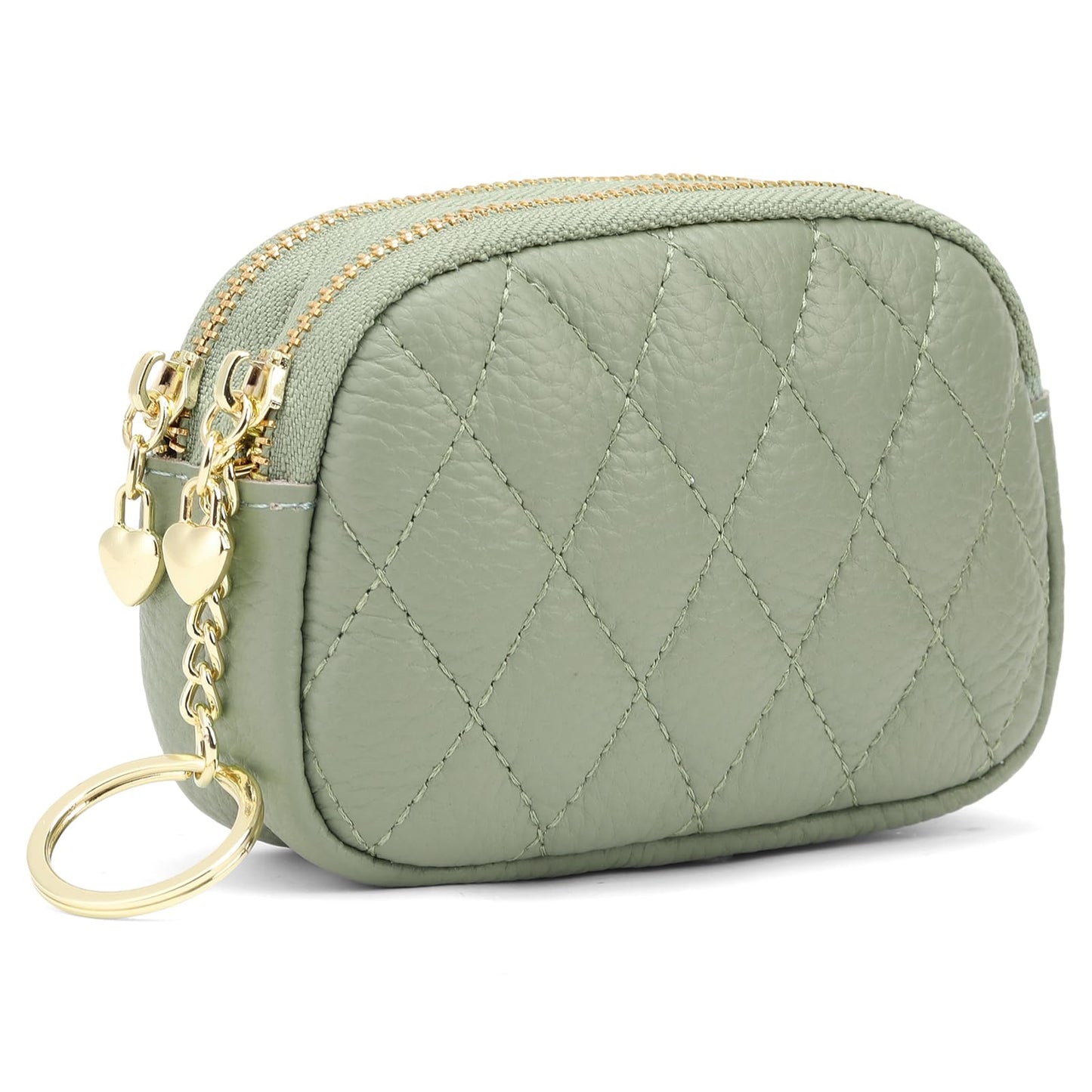 SENDEFN Women's Coin Purse Genuine Leather Wallet Small 2 Zippers Change Pouch Purse with Keychain Ring