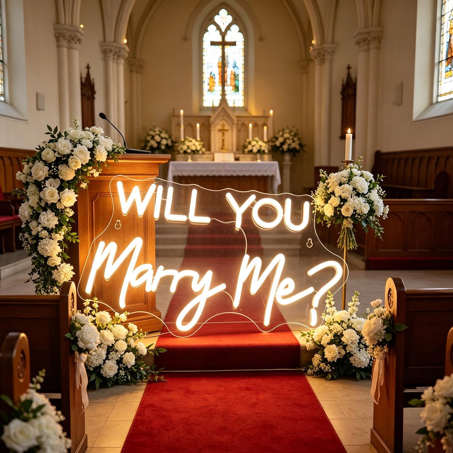 QiaoFei Led Will You Marry Me Neon Sign Word/Letters USB with Dimmer Switch Neon Lights for Room Decor Wedding Engagement Wall Hanging Decoration (Warm white)