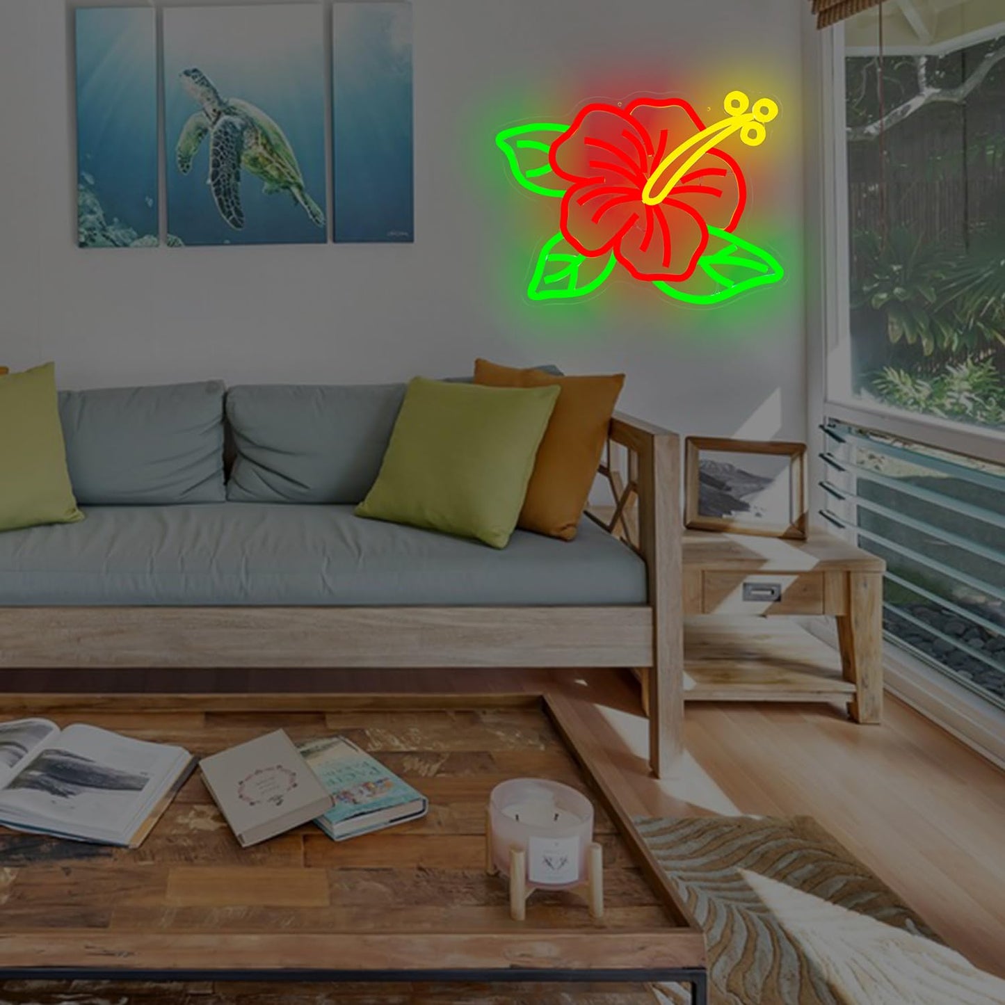 Hibiscus Neon Sign for Wall Decor Hawaiian Flowers Neon Light Dimmable Led Signs Tropical Light Up Sign for Luau Party Decorations Pool Beach Summer Bedroom Classroom Garden Bar Tiki Room Wall Art