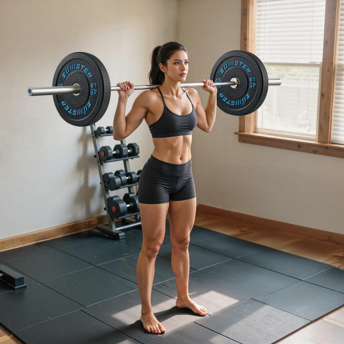 Zoomster Bumper Plate Olympic Weight High Bounce with Steel Insert Strength Training Lifting (160LB Set) Black