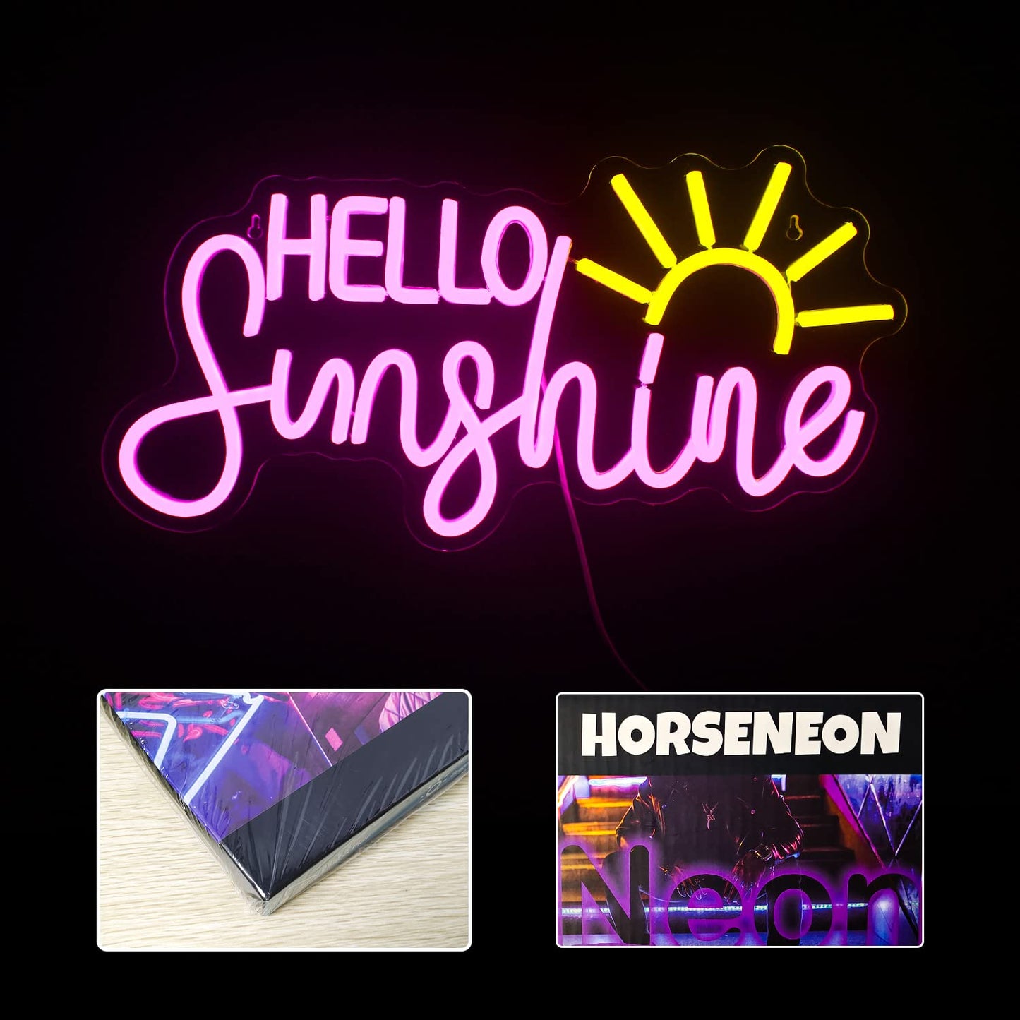 Horseneon Hello Sunshine Neon Led Sign Sun Neon Signs for Wall Decor Sunshine Neon Light Sign for Room Decor Man Cave Bedroom Livingroom Summer Windows