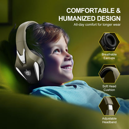 PHOINIKAS Wireless Gaming Headset for PS4 PS5 PC Switch, Wireless Gaming Over Ear Headphones with Detachable Noise Canceling Mic, 7.1 Stereo Sound, Only 3.5mm Wired Mode for XboxSeires -Dazzle Gold