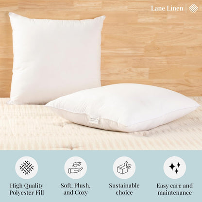 LANE LINEN Throw Pillow Insert - Pack of 2 16x16 Pillow Inserts for Decorative Pillow Covers, Throw Pillows Insert for Couch - White