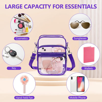 Blvornl Clear Crossbody Bag with Adjustable Shoulder Strap, Stadium Approved PVC Purse Bag, Messenger Bag