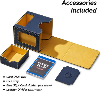 Mage Tech MTG Commander Card Deck Box - Patented Design, Holds 100 Double-Sleeved Cards | Blue/Yellow
