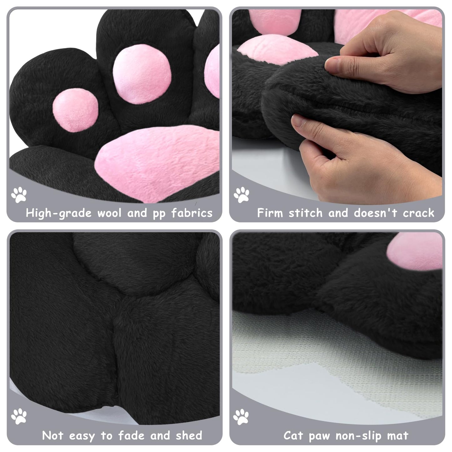 DOBUONO Cat Paw Cushion Kawaii Office Chair Cushion Comfy Plush Gaming Chair Cushion Kawaii Seat Cushion for Girl, Cute Gaming Accessories Room Bedroom Decorate 28"x 24" (Black)