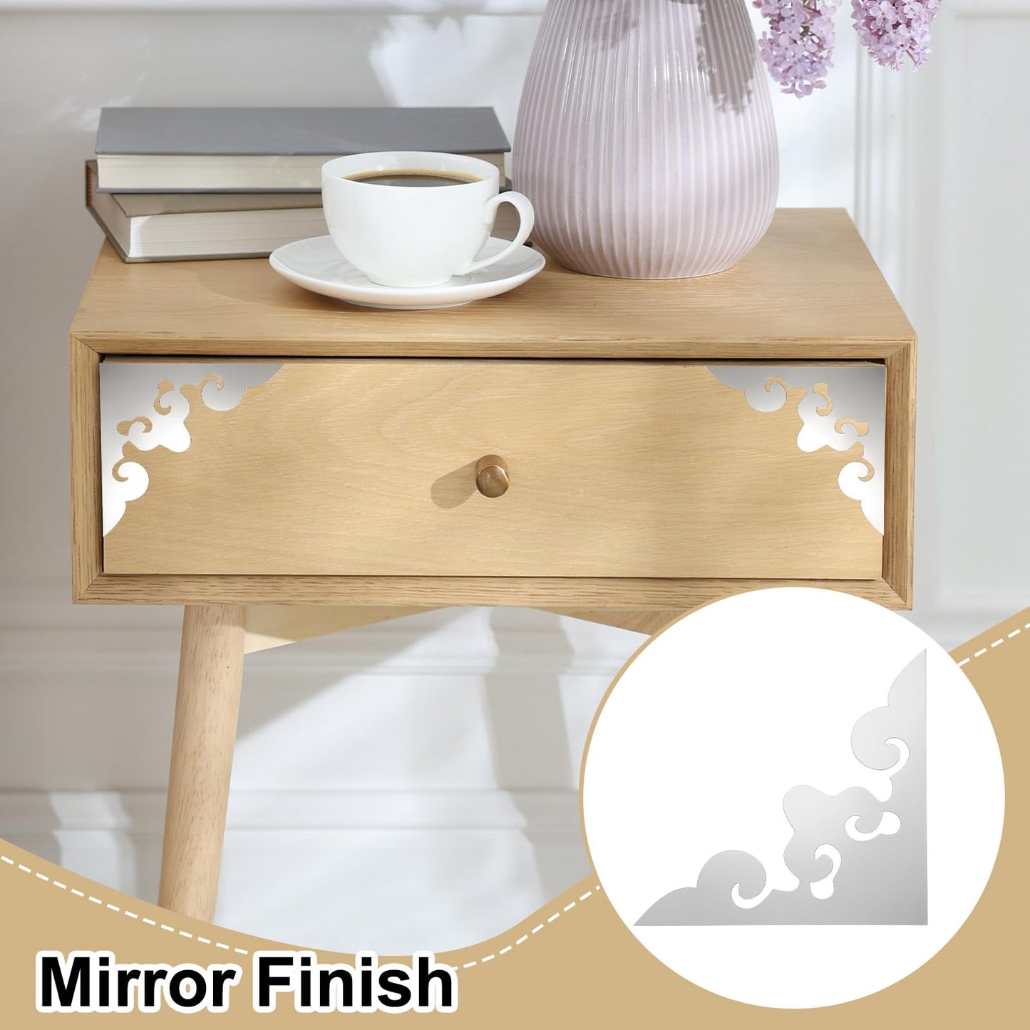 uxcell 4 Pcs Hollow Mirror Wall Stickers, Acrylic Corner Decorative Pattern Decals Self Adhesive Mirror Stickers for Bathroom Living Room Bedroom Ceiling Office (Silver, 7.9x7.9)