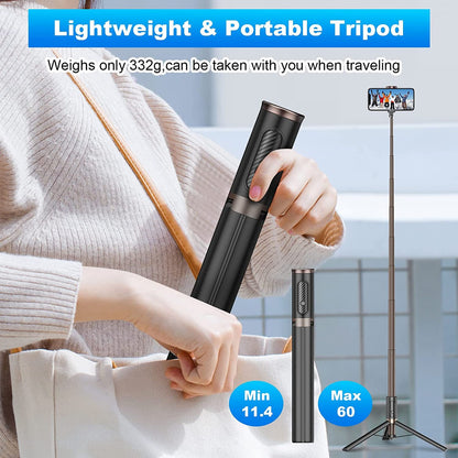 TONEOF 68" Magnetic Selfie Stick Tripod with Aluminum Strong Magnetic Holder for Magsafe, 360° Rotatable Travel Phone Tripod Stand with Metal Ring & Rechargeable Remote for iPhone/Android(Beige Gray)