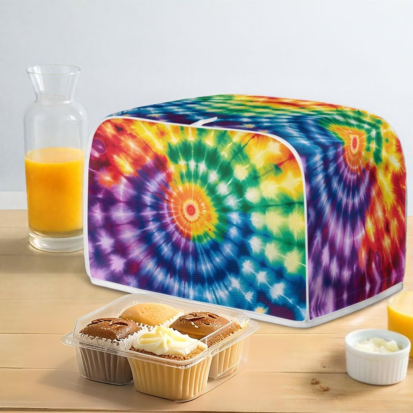 ASQVTIFE 4 Slice Toaster Covers for Kitchen Rainbow Tie Dye Dust Covers for Kitchen Appliances Bread Machine Oven Dust Cover Top Handle Design Greasy Protection Anti Sputtering