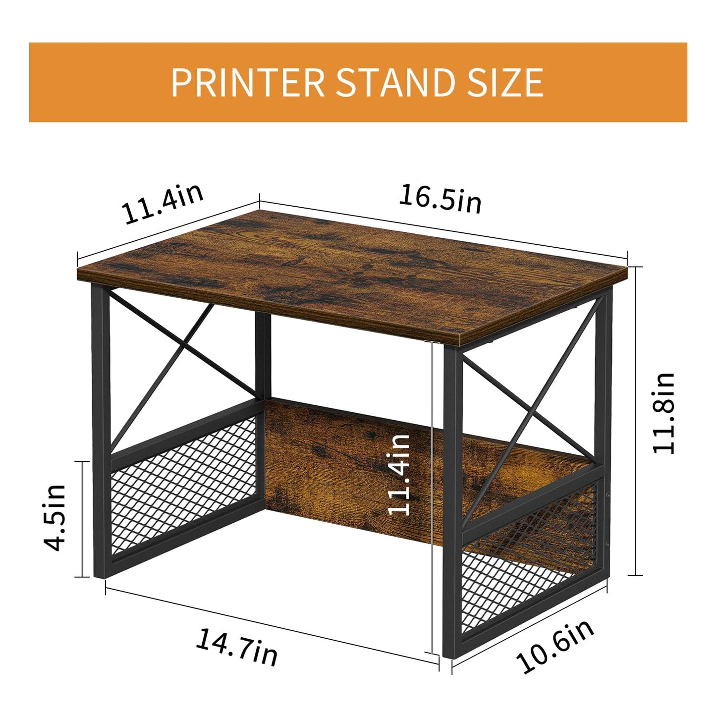 VYUOL Printer Stand for Desk, Desktop Printer Stand Shelf Organzier for Home Office, for Above and Under Desk, Fax Machine Copier Scanner, Rustic Brown