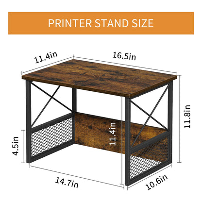VYUOL Printer Stand for Desk, Desktop Printer Stand Shelf Organzier for Home Office, for Above and Under Desk, Fax Machine Copier Scanner, Rustic Brown