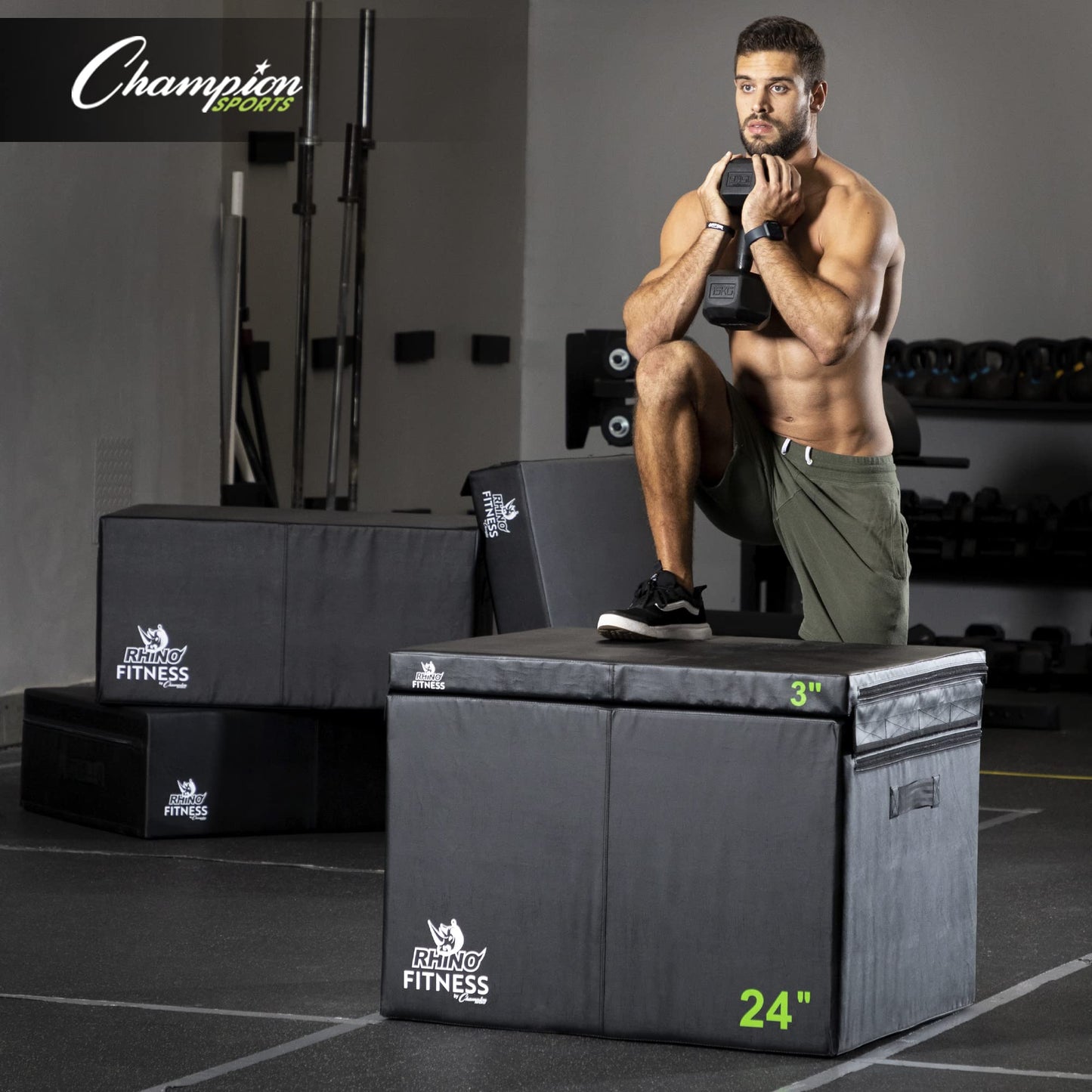 Champion Sports Foam Plyometric Box, 6 inch, Black - Durable Jump Boxes for Training with Handles, Hook and Loop Flaps - Stackable Plyo Box Jumps for Gym - Premium Cross Training Equipment