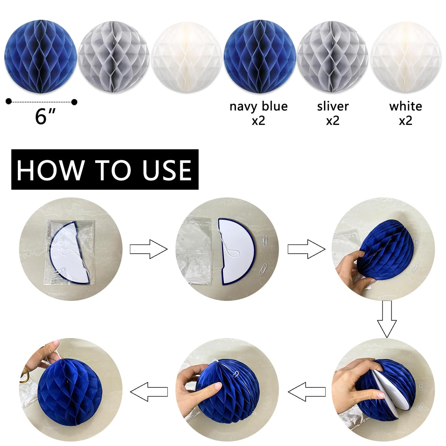 Navy Blue White Silver Birthday Party Decorations for Boys Men, Pre-Strung Navy Blue Birthday Banner with Honeycomb Balls, Stars Hanging Swirl Streamers, Circle Dots Garland, Triangle Pennant