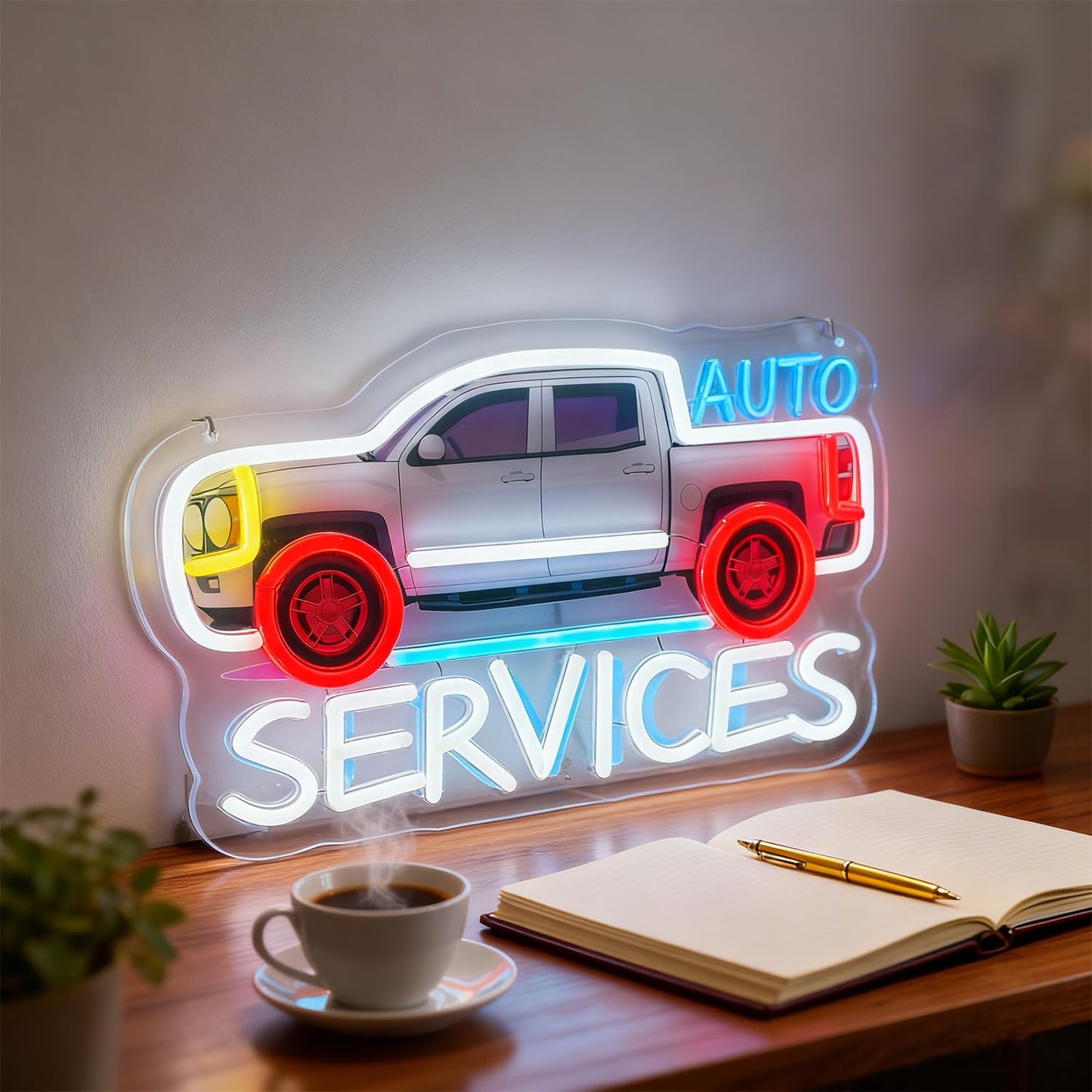 LED Neon Auto Repair Service Signs Light Up Car Vehicle Repair Lights Sign for Auto Supplies Shop Garages Men Cave Workshop Business Winow Wall Decor Gifts