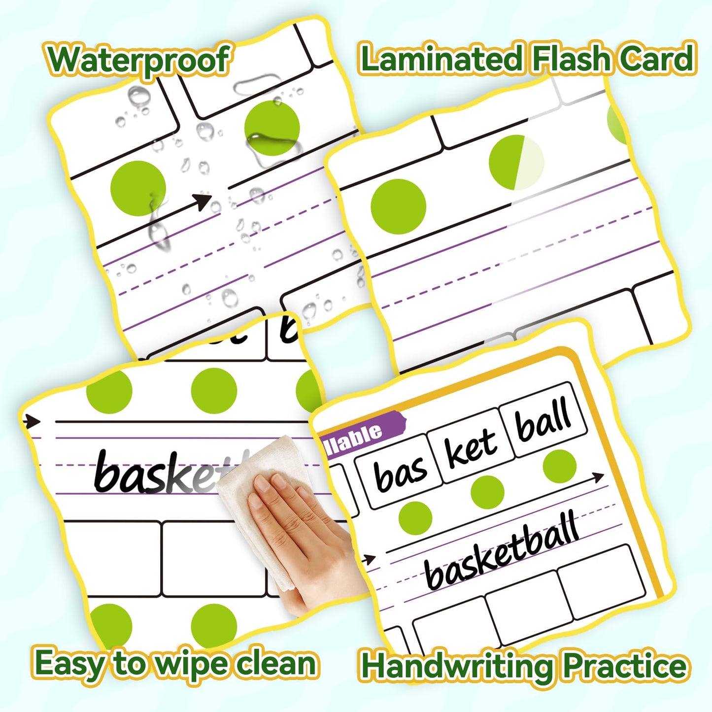 PraxiKidy 12 Pack Phonemic Awareness Dry Erase Flash Card,Phonics Games Science Reading Manipulative Speech Therapy Material Elkonin Box 1st Grade Classroom Must Haves Teacher Homeschool Supplies