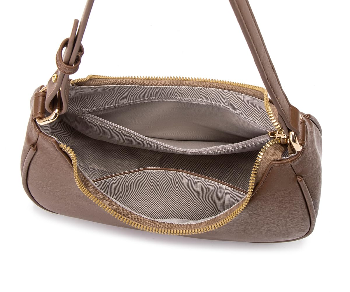 WSRYDJDL Crescent Shoulder Bags for Women Cute Hobo Tote Handbag Under the Arm Purses Mini Clutch Purse with Zipper Closure (Coffee)
