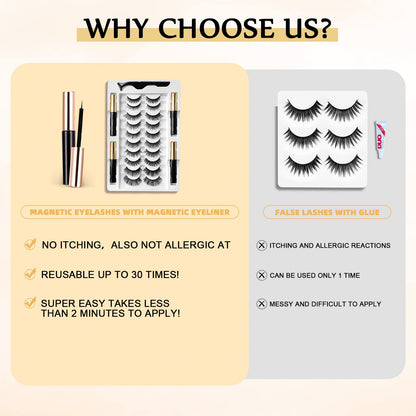Magnetic Eyelashes, Magnetic Eyelashes Natural Look, 10 Pairs Reusable Eye Lashes 4 Tubes of Eyeliner with Tweezer
