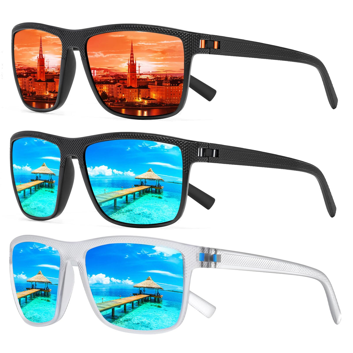Square Polarized Sunglasses for Men and Women Lightweight Frame Sun Glasses with UV Protection