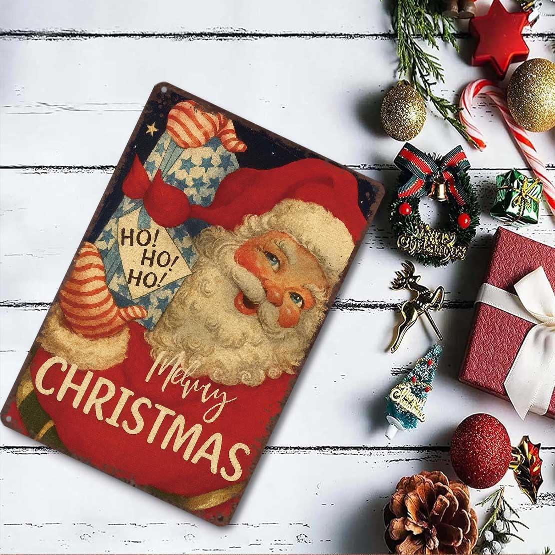 Retro Vintage Christmas Metal Sign 8X12inch-Classic Holiday Motif Tin Wall Art for Collectors
