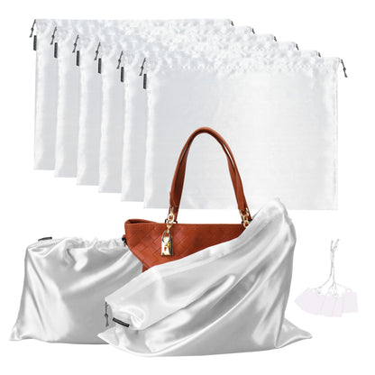 6 Pack Silk Dust Cover Bags for Handbags, Purses, Shoes & Boots - Dustproof Drawstring Bags - Travel Storage Pouches (White, 23.6 19.6 in)