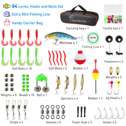 Ehowdin Kids Fishing Rod Ambidextrous, 4.92ft Telescopic Rod and Reel Beginner Combo with Open-face Spinning Reel,Tackle Box, Carrier Bag,Fishing Gear for Boys,Girls, Toddler,Youth