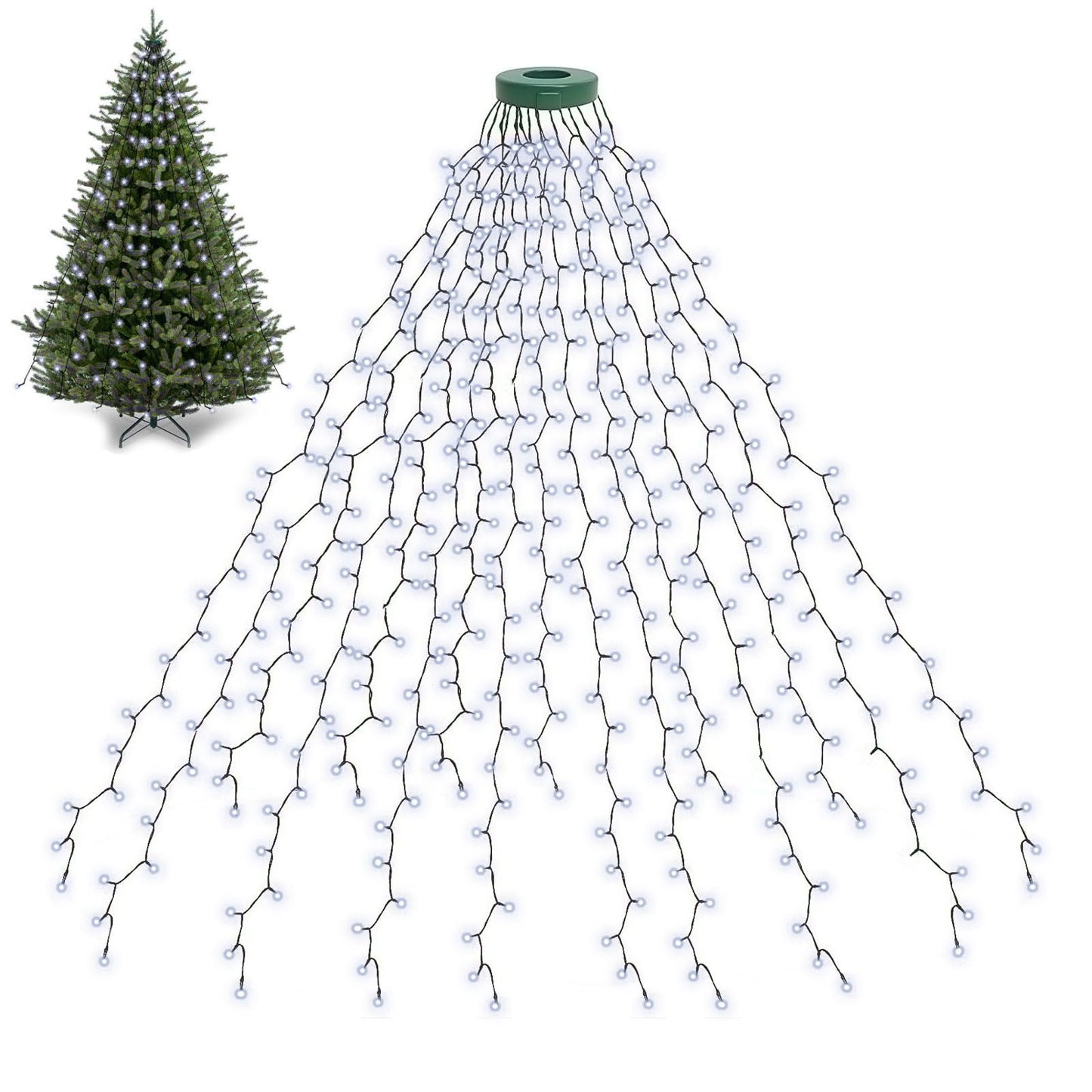 BOLWEO Christmas Tree Lights 400LED 16 Lines Christmas Lights for Tree 8 Modes for 6ft-7ft Tree, UL Certified Indoor Outdoor Christmas Decorations 16 * 6.6ft Drops Cool White
